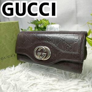 GUCCI 長財布 レザー GG スーキー インターロッキング ブラウン グッチ 財布 革 GGスプリーム 金金具 メンズ レディース 男性 女性 革財布