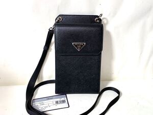 未使用に近い プラダ PRADA バッグ ショルダーバッグ 2ZH068 053 ネロ サフィアーノ レザー トライアングル スマートフォンケース ポーチ