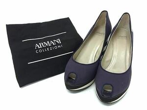 ■美品■ ARMANI COLLEZIONI アルマーニ コレッツィオーニ キャンバス パンプス サイズ6 (約23cm) 靴 シューズ ネイビー系 DD6657