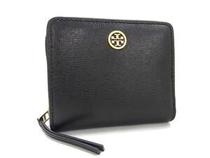 1円 ■新品■未使用■ TORY BURCH トリーバーチ レザー ラウンドファスナー 二つ折り 財布 ウォレット 札入れ 小銭入れ ブラック系 FF2509