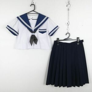 1円 セーラー服 スカート スカーフ 上下3点セット 夏物 白3本線 女子 学生服 大阪成城女子高校 白 制服 中古 ランクC EY0090