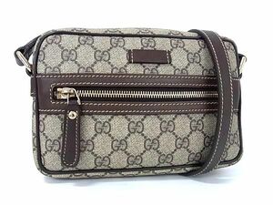 1円 ■極美品■ GUCCI グッチ 201447 GG柄 GGスプリーム PVC×レザー クロスボディ ショルダーバッグ ポシェット ブラウン系 FD2358