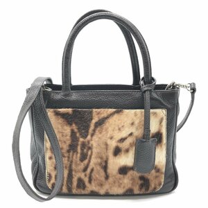 FURLA フルラ 2way ハンドバック ショルダーバッグ シボ革 ハラコ ダーク ブラウン