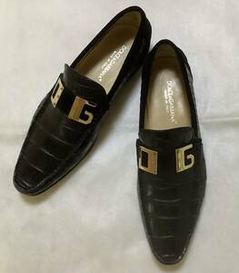 極美品60万円★DOLCE&GABBANA★最高級マットクロコダイルローファー★DGゴールドビット黒★サイズ5.5