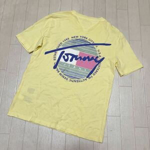 和409★ ① TOMMY JEANS トミージーンズ 半袖 プリント Tシャツ XS イエロー メンズ トミーヒルフィガー