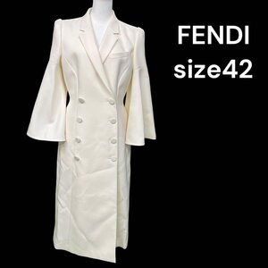 美品　フェンディ　FENDI フレアスリーブ　美形　ロング　コート　42　M4I776　白　ホワイト