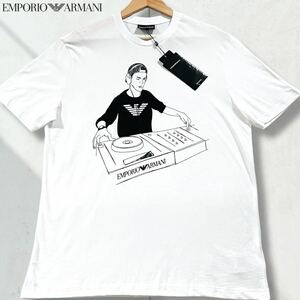 新品タグ付き/XLサイズ●エンポリオ アルマーニ 半袖Tシャツ クルーネック 夏 EMPORIO ARMANI ストレッチ DJ イーグルロゴ 白 ホワイト