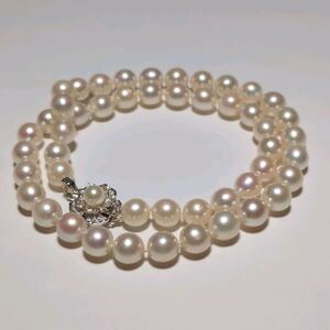 【7.5-8.0mm】アコヤ真珠 45cm ホワイト ネックレス 本真珠 アクセサリー SILVER pearl あこや パール