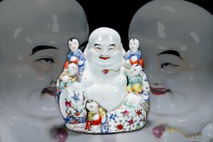 【善古堂】某有名オークション買入 清時代物 中国伝来 粉彩五子登科置物 弥勒 布袋 当時物保証 骨董品 古美術1110-21S1　