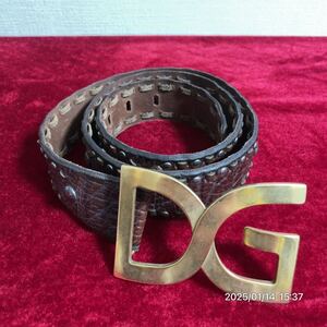 D&G ドルガバ ドルチェ&ガッバーナ DGロゴ スタッズ ゴールド×ブラウンカラー レザー 革 ベルト