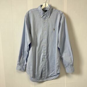 長袖シャツ ラルフローレン ボタンダウン RALPH LAUREN 長袖 シャツ 古着 XL 青　光沢あるブルー　メンズ古着