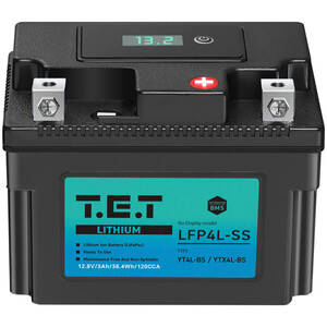 T.E.T LFP4L-SS カブ AA01/AA04 超軽量 120CCA リチウムイオンバッテリーYT4L-BS YTX4L-BS 互換 BMS 電圧計搭載