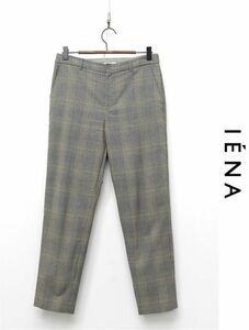 ZO-J353/IENA テーパードパンツ スラックス グレンチェック 千鳥格子 ノータック 裾シングル ストレッチ 38 M ベージュ 春秋