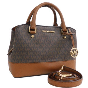 1円 ■ マイケルコース 2WAYバッグ ダークブラウン系 モノグラム PVC 小さめ MICHAEL KORS ■E.Bme.zE-30