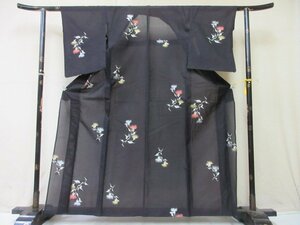 1円 良品 正絹 着物 小紋 紗 夏物 和装 和服 アンティーク 大正ロマン 菊 枝花 高級 単衣 身丈149cm 裄63cm【夢職】★★★