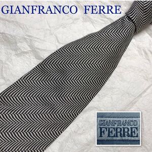 ■美品■GIANFRANCO FERRE ジャンフランコフェレ　ネクタイ　レジメンタルストライプ×ボーダー　シルク100% 伊製　ホワイト×ブラック