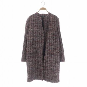 セオリー theory BEVERLY.TWEED COLUMN.COAT ツイードコート ノーカラー ロング アウター S 赤 黒 白 /MI ■OS レディース