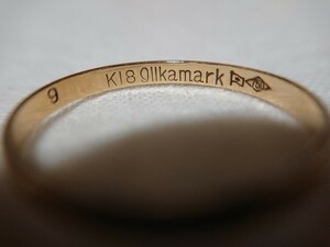 8号 0.77グラム 【 9 】【 K18 】【 Qllkamark 】 【 造幣局マーク(750) 】刻印 金 指輪 ゴールド リング USED デザイン ピンキー★t170 ＃