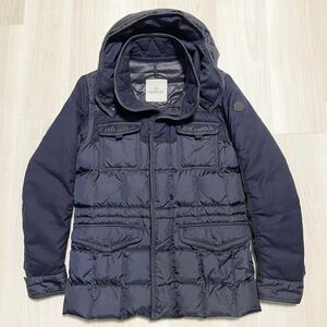 MONCLER【美品】JACOB ジェイコブ 2way ダウンジャケット コート 紺 ネイビー 1 Mサイズ位 モンクレール メンズ 切替 比翼 ロゴ