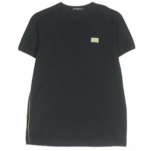 美品□DOLCE&GABBANA ドルチェ＆ガッバーナ コットン 黒タグ メタルプレート サイドライン 半袖Ｔシャツ ブラック 54 イタリア製 正規品