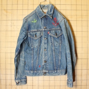 USA製 70s Levis リーバイス 70505 スモールe デニム ジャケット メンズS相当 4TH 刺繍 ブルー 濃紺 ケアタグ アメリカ古着