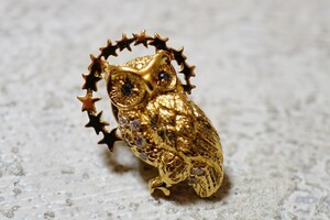 1285 IEI 天然サファイア フクロウ ピンブローチ ヴィンテージ アクセサリー SILVER 925刻印 天然石 宝石 色石 カラーストーン 装飾品