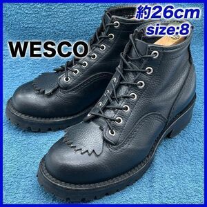 即決★WESCO 定価13.3万 19年★26cm ロガーブーツ ウエスコ 8E ブラック ジョブマスター レーストゥトゥ BKTドメインペブル エンボスレザー