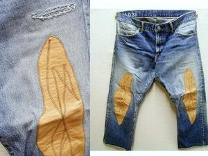 ●即決[W38L34]visvim 20SS SOCIAL SCULPTURE DENIM 14 DAMAGED-23 14D23 14 DAMAGED-23 クロップドパンツ 羊革 レザー デニム■5352