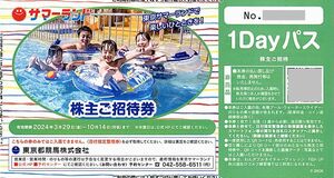 「東京都競馬 株主優待」 東京サマーランド招待券1Dayパス【1枚（1名分）】※複数枚あり / 有効期限2024年10月14日