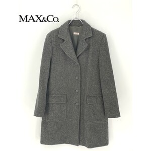 A9752/訳あり 美品 春夏 Max&Co. マックスアンドコー ウール ツイード ロング 膝丈 チェスターステンカラー コート 42 L程 灰色 レディース