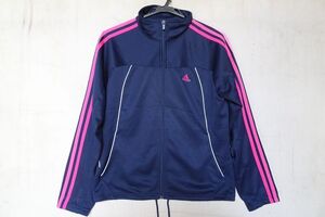 adidas/アディダス/長袖トラックジャケット/ジャージ素材/ピンク3本ラインテープ/白パイピング/紺/ネイビー/Mサイズ(9/2R6)