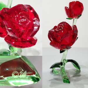 a☆ SWAROVSKI スワロフスキー Crystal Flowers レッドローズ 5424466 クリスタル インテリア オブジェ 置物 高さ12.9cm 状態良