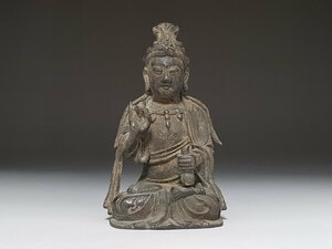 古銅 菩薩坐像 時代唐物 高さ約15cm / 唐宋時代 佛像 佛坐像 仏像 賞物 置物 唐物 人間国宝 李朝 高麗 古玩 古董