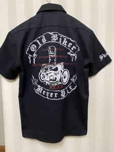 ★ Dickies ディッキーズ 半袖シャツ ワークシャツ Old Biker Never Die バイカー バイク乗りに！ sizeS 黒 ★