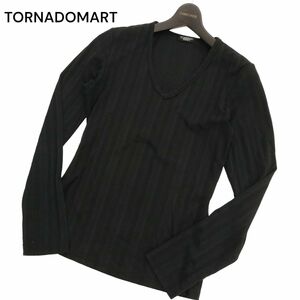 TORNADOMART トルネードマート 通年 長袖 Vネック ストレッチ★ カットソー ロンTシャツ Sz.S位　メンズ 黒 日本製　C4T03564_4#F