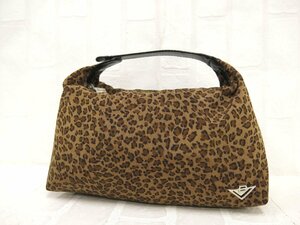 ◆美品◆BOTTEGA VENETA ボッテガ ヴェネタ◆レオパード◆ナイロン カーフ レザー 本革◆ミニ ハンド バッグ◆茶色 黒 シルバー金具◆A8396