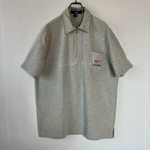 90s ポロスポーツ POLO SPORT Ralph Lauren ラルフローレン ハーフジップシャツ 刺繍ロゴ L レア グレー 半袖 レトロ