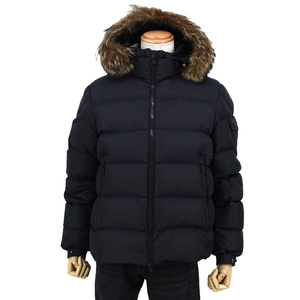 モンクレール MONCLER ファー ダウンジャケット MARQUE ファー付フード ロゴ ネイビー サイズ2 アウター メンズ アパレル 中古