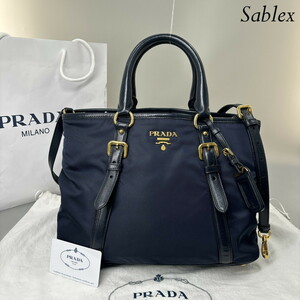 1円【新品未使用】PRADA プラダ ハンドバッグ ショルダーバッグ 2way ネイビー テスートナイロン レザー トートバッグ ギャランティ