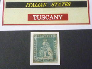 24　M　№21　イタリア切手 TUSCANY　1851-52年　SC#5　2cr　透かし有　未使用OH　【近年版SC評価 $5,200】　※説明欄必読