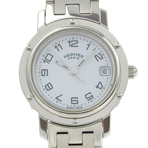 HERMES エルメス クリッパー CL4.210 腕時計 SS ホワイト クオーツ アナログ表示 レディース 白文字盤【I140324014】中古