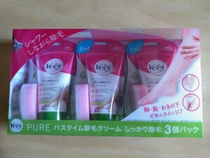 ★Veet ヴィートピュア バスタイム３個セット 除毛クリーム 【保湿成分シアバター配合!!】150g チューブ + スポンジ　