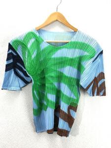 PLEATS PLEASE ISSEY MIYAKE◆半袖カットソー/3/ポリエステル/BLU/花柄/PP12-JK534