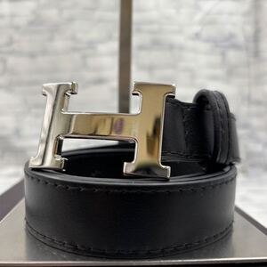 【美品/鑑定済み】HERMES エルメス ベルト コンスタンス Hバックル デカロゴ レザー ブラック 黒 シルバー金具 通勤 ビジネス メンズ 紳士