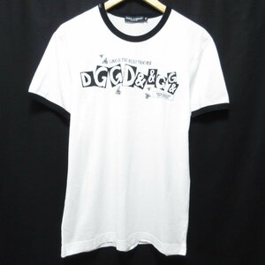 美品 Dolce&Gabbana ドルチェ&ガッバーナ ロゴプリント クルーネック 半袖 Tシャツ カットソー 46 ホワイト×ブラック