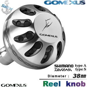 Gomexus【ゴメクサス】☆パワーハンドルノブ/38mm/シマノType A/ダイワType S/シルバーブラック　ストラディック　などに