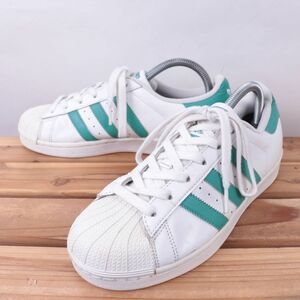 z4933 アディダス スーパースター US6 1/2 24.5cm/白 ホワイト 緑 グリーン系 adidas SUPERSTAR メンズ ユニセックス スニーカー 中古