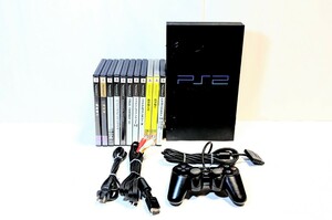 動作品・清掃済み★プレイステーション PS2 本体SCPH-15000・純正コントローラー・純正ケーブル・ゲームソフト11本大量」 まとめてセット