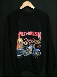 ◆ HARLEY DAVIDSON ◆ 80s ハーレーダビッドソン ビンテージ Tultex 初期青タグ 蛍光ネオン管カラー プリント BLK ラグラン スウェット M