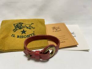 IL BISONTE Leather Bracelet イルビゾンテ レザーブレスレット 保存袋付 本革 レッド 赤系